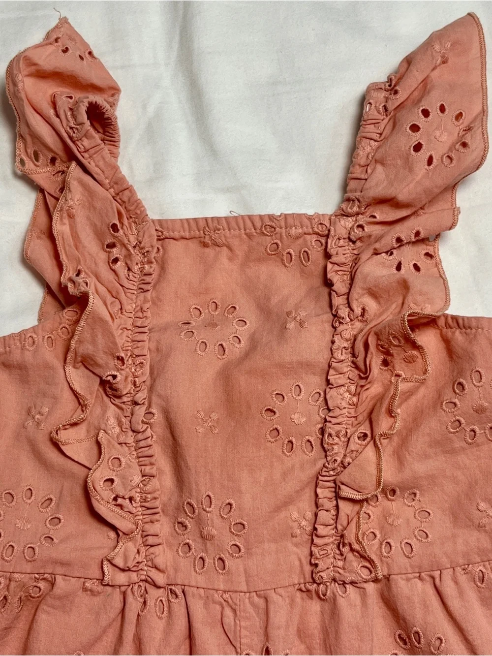 Carter’s Girls 4T Pink Eyelet Ruffle Jumpsuit Romper Wide Leg Lined Cotton